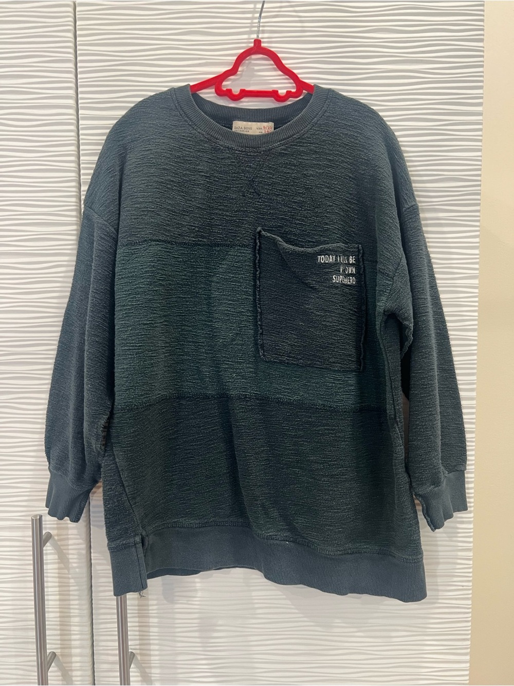 Zara Dark Teal Crewneck Sweater with Patch Pocket
